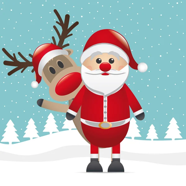 Reindeer red nose behind santa claus — Stock Vector