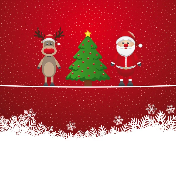 Santa reindeer tree on twine snowy background — Stock Vector