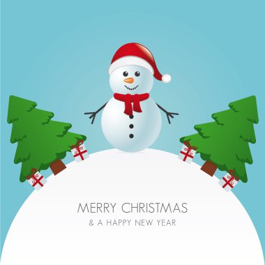 kardan adam şapka Noel ağacı ve hediye dünya