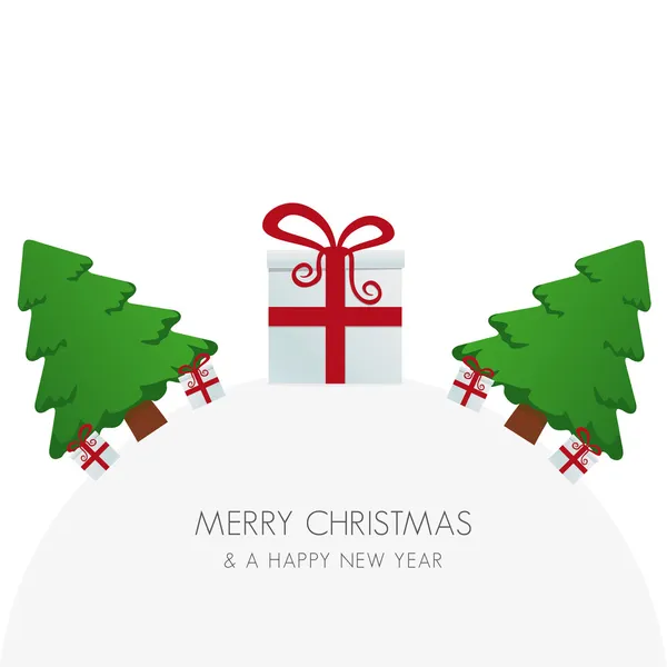 Gift box red white christmas tree world — Stock Vector