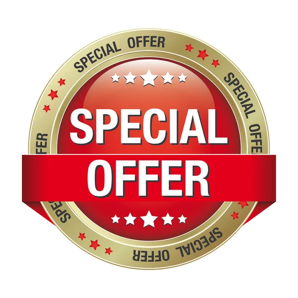 Özel Fırsat izole kırmızı altın düğme arka plan