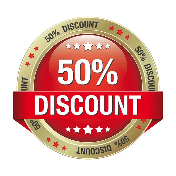 50 discount bouton or rouge fond isolé — Image vectorielle