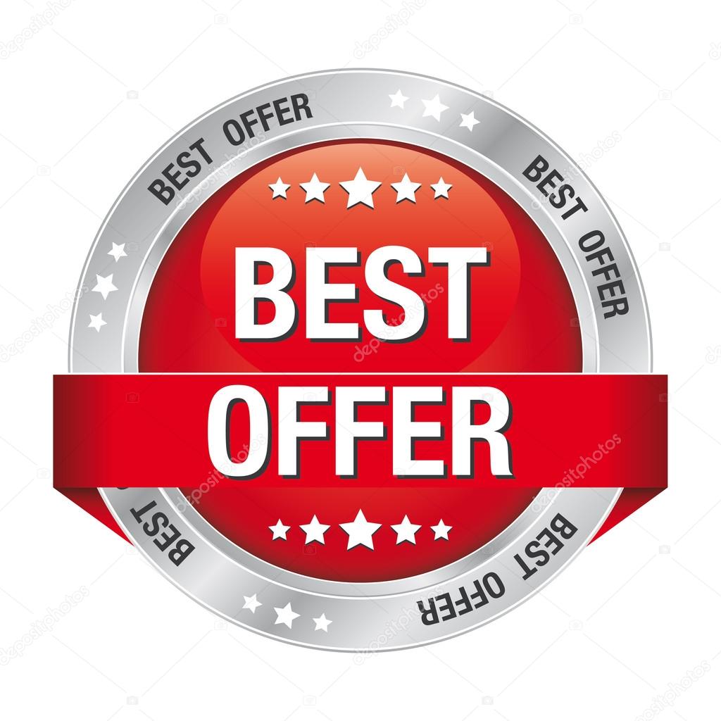 Best offer red silver button isolated background