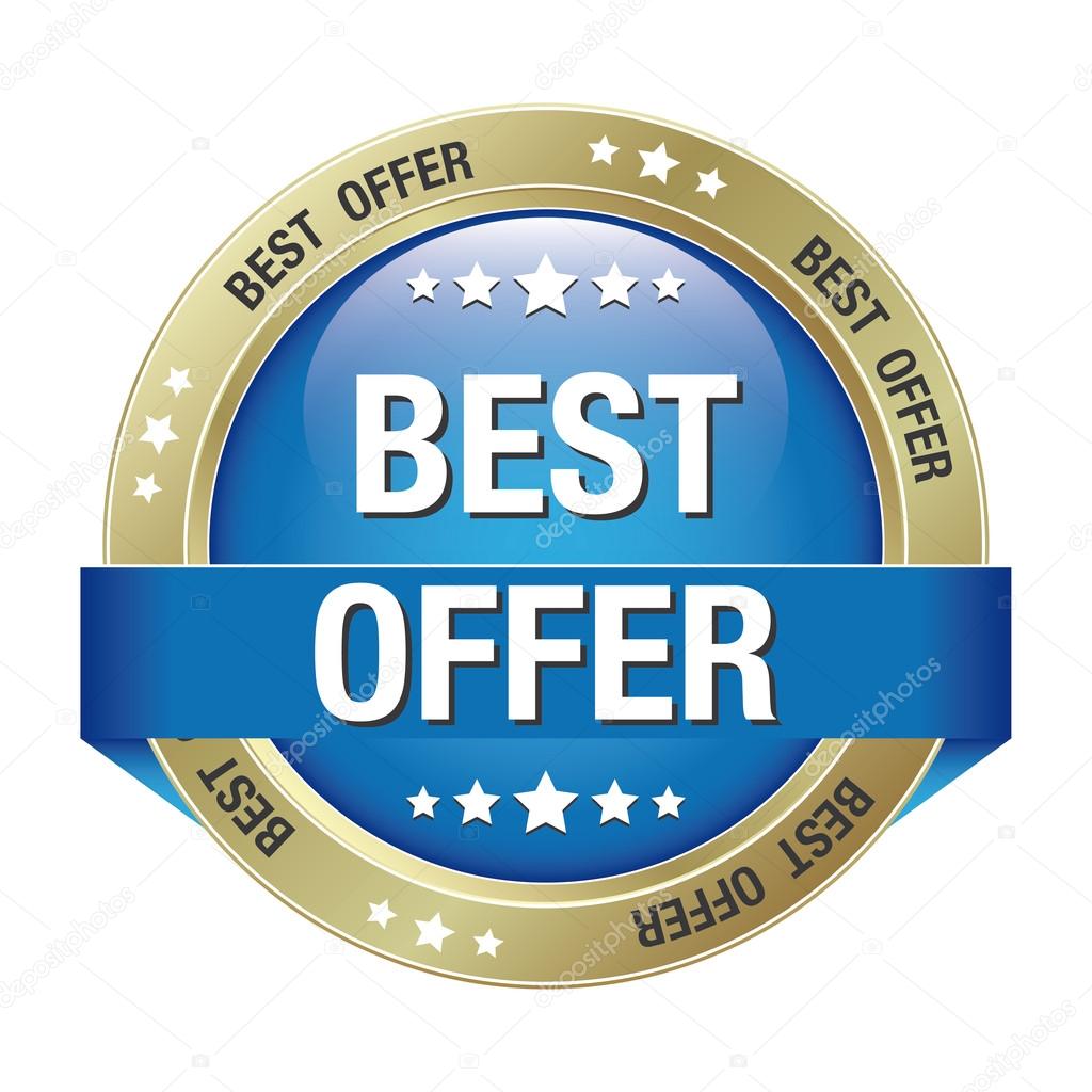 Best offer blue gold button isolated background