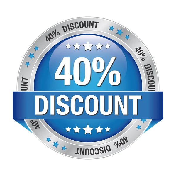 40 discount blue silver button isolated background — Stockvector