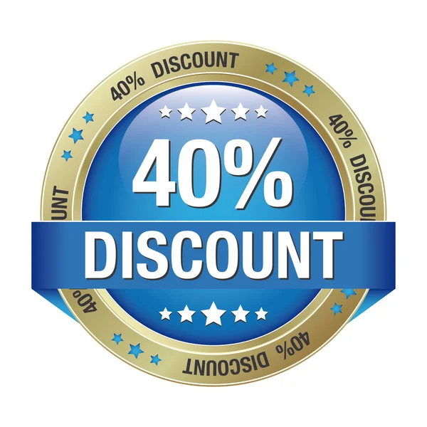 40 discount blue gold button isolated background — Stockvector