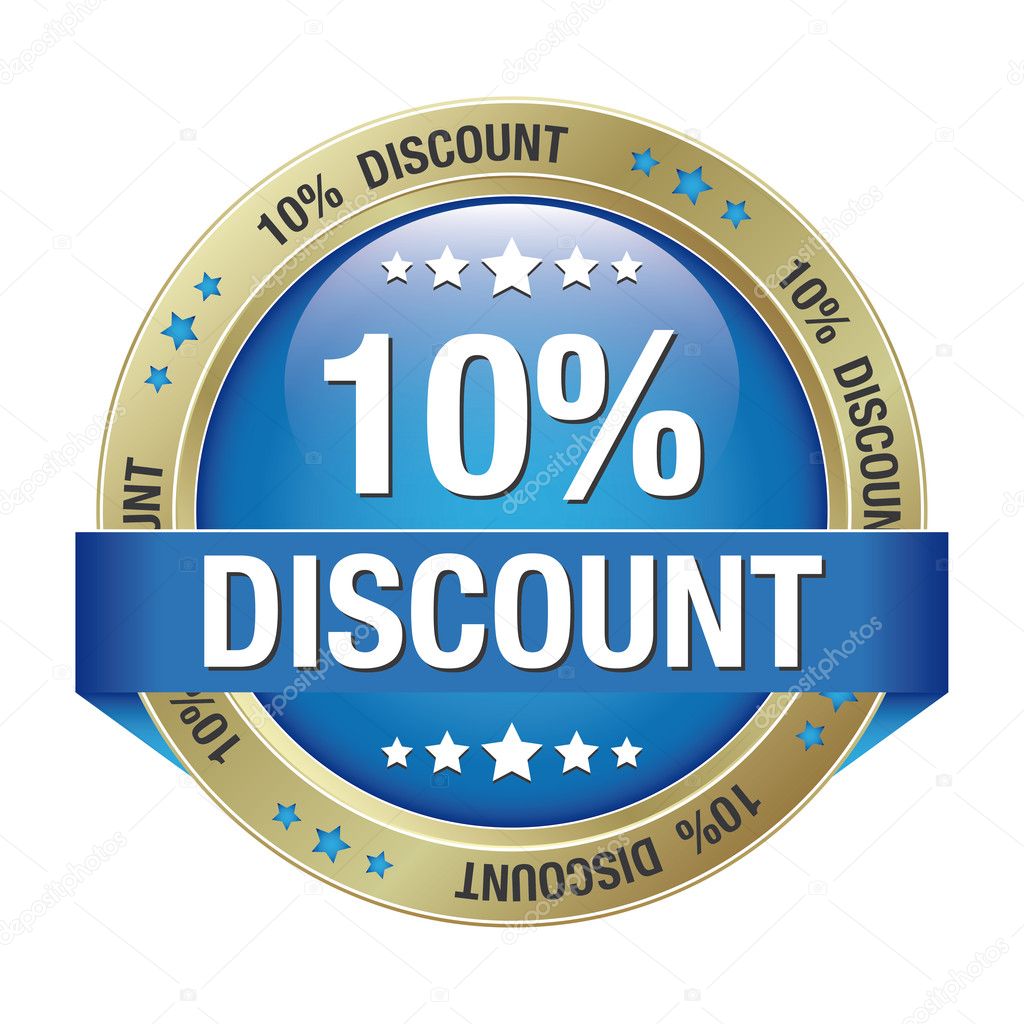 10 percent blue gold button isolated background