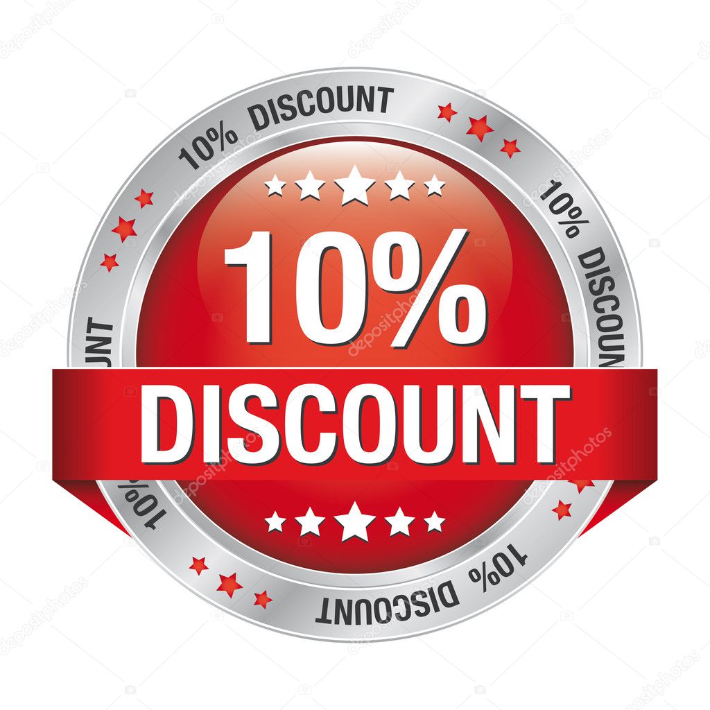 10 percent blue silver button isolated background