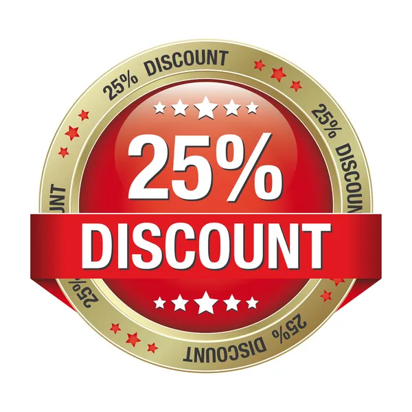 25 discount bouton or rouge fond isolé — Image vectorielle