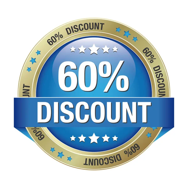60 percent discount blue gold button isolated — Stock Vector