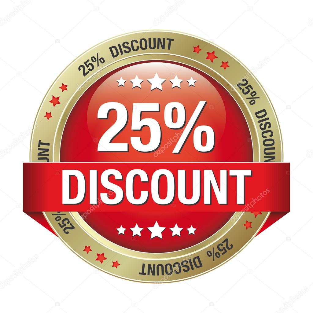 25 discount red gold button isolated background