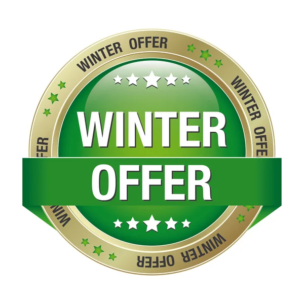 Winter offer button green gold — Stock Vector