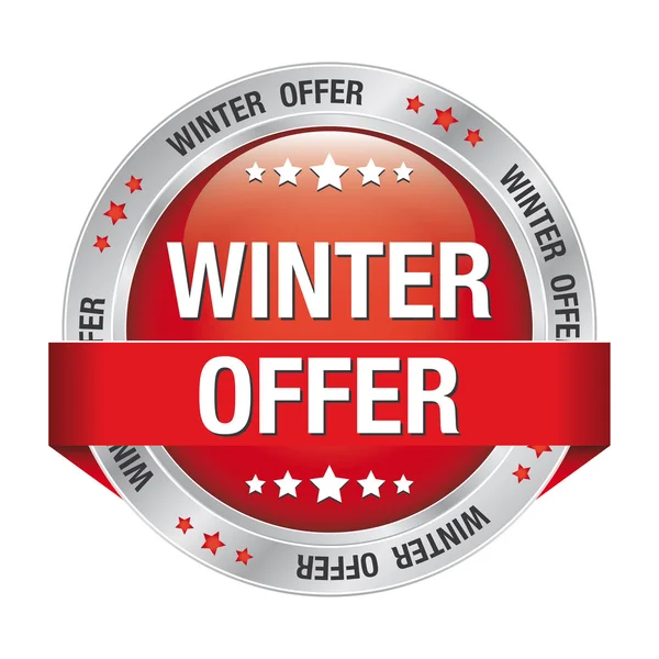 Winter offer button red silver — Stock Vector