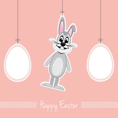 Mutlu Paskalya gri tavşan yumurta pembe arka plan