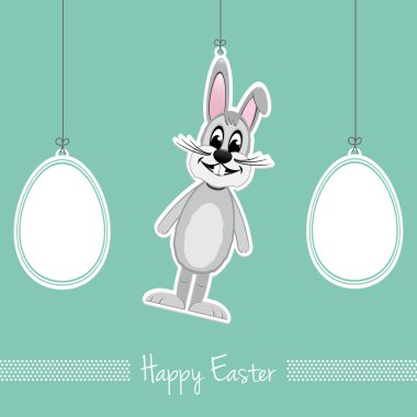 Mutlu Paskalya gri tavşan yumurta arka planı yeşil
