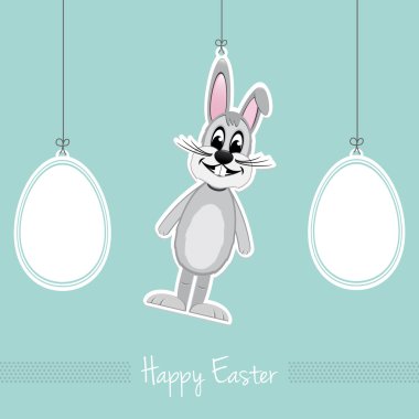 Mutlu Paskalya gri tavşan yumurta arka plan mavi