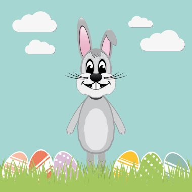 gri easter bunny çim ve renkli yumurta