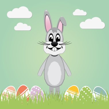 gri easter bunny çim ve renkli yumurta