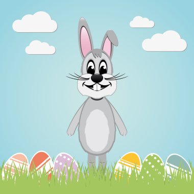 gri easter bunny çim ve renkli yumurta