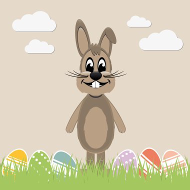 kahverengi easter bunny çim ve renkli yumurta