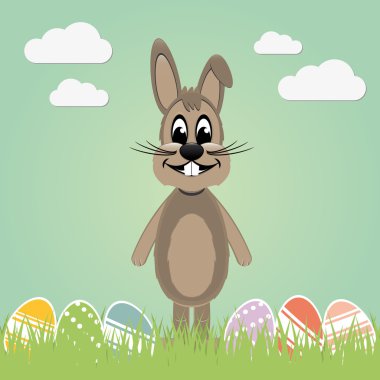 kahverengi easter bunny çim ve renkli yumurta