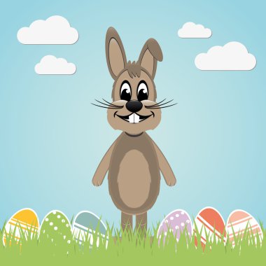kahverengi easter bunny çim ve renkli yumurta