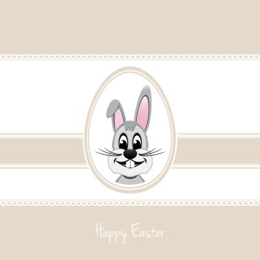 Mutlu Paskalya tavşanı beyaz yumurta bej renkli arka plan