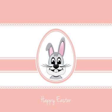 Mutlu Paskalya tavşanı beyaz yumurta pembe arka plan