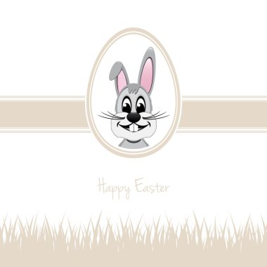 Mutlu Paskalya tavşanı beyaz yumurta çim bej