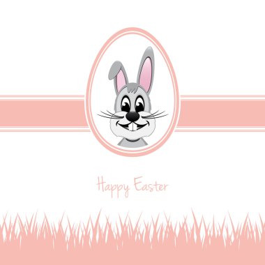 Mutlu Paskalya tavşanı beyaz yumurta çim pembe