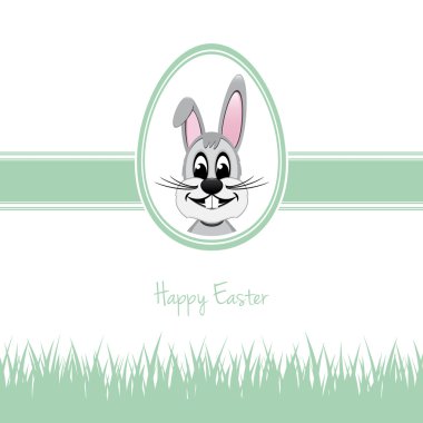 Mutlu Paskalya tavşanı beyaz yumurta yeşil çimen