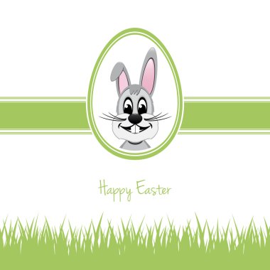 Mutlu Paskalya tavşanı beyaz yumurta yeşil çimen