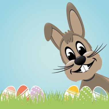 kahverengi easter bunny çim ve renkli yumurta