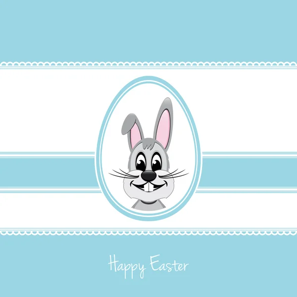 Feliz Pascua conejito blanco huevo azul fondo — Vector de stock