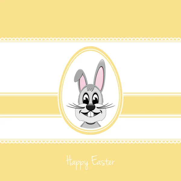 Feliz Pascua conejito blanco huevo amarillo fondo — Vector de stock