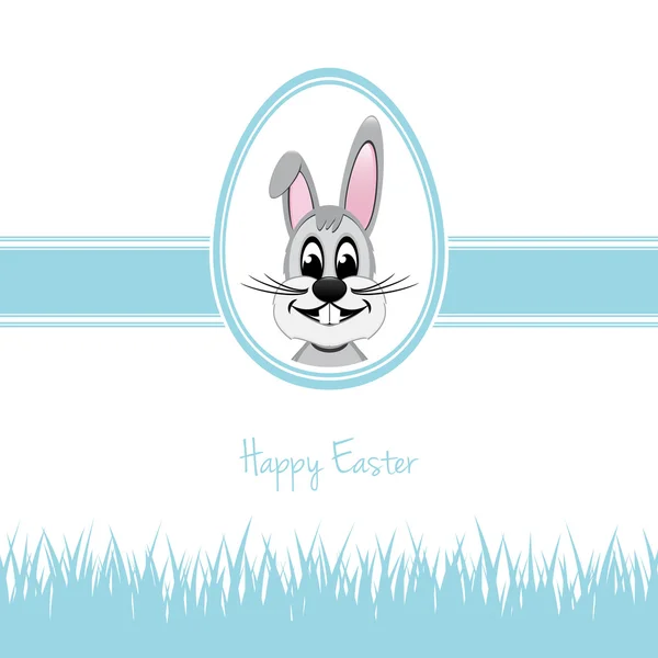 Happy easter bunny white egg grass blue — Stock Vector