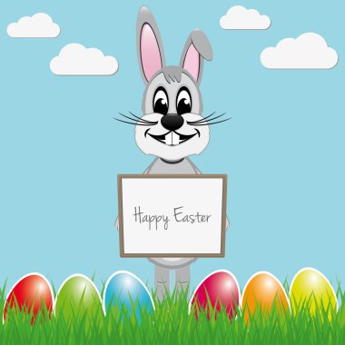 Paskalya tavşanı, renkli yumurta tabela tutun