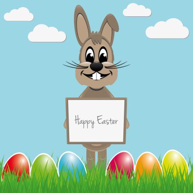 Paskalya tavşanı, renkli yumurta tabela tutun