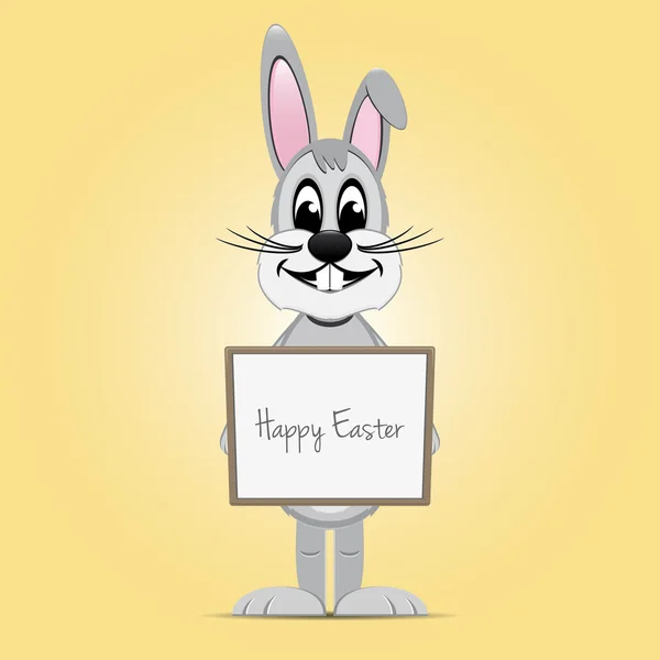 Easter bunny hold signboard yellow background — Stock Vector