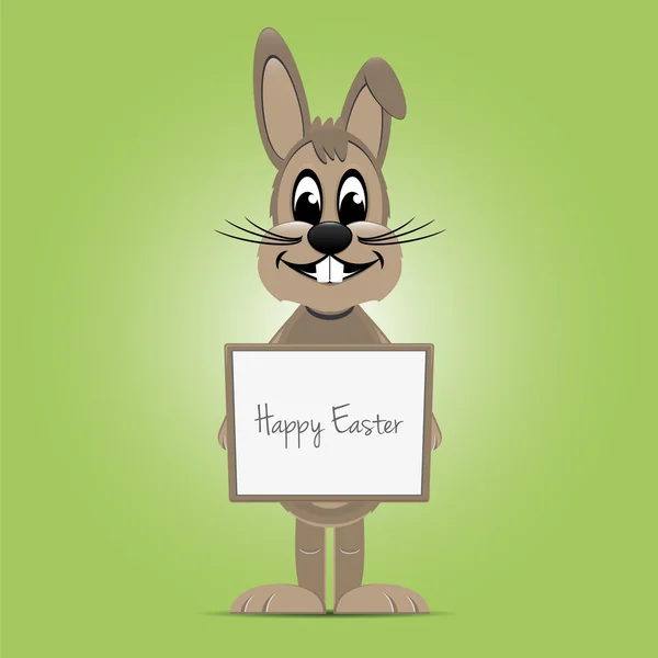 Easter bunny hold signboard green background — Stock Vector