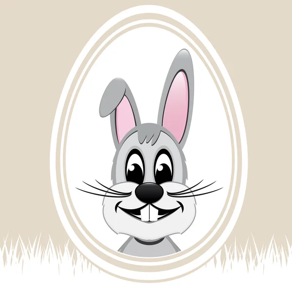 Happy easter bunny white egg beige background — Stock Vector