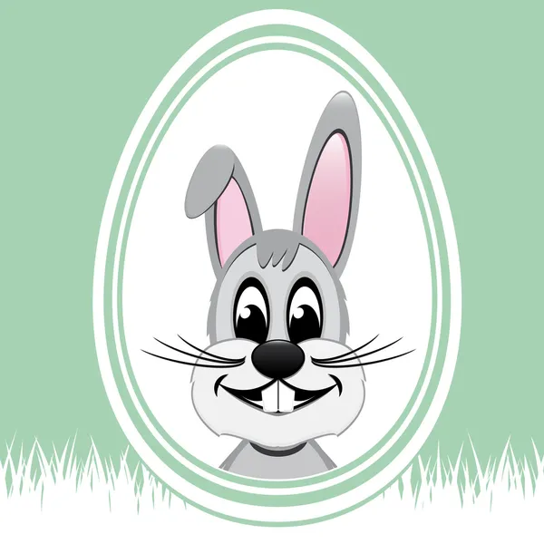 Happy easter bunny white egg green background — Stock Vector