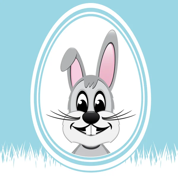 Feliz Pascua conejito blanco huevo azul fondo — Vector de stock
