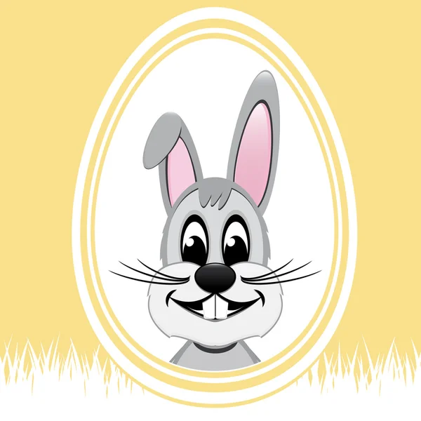 Feliz Pascua conejito blanco huevo amarillo fondo — Vector de stock