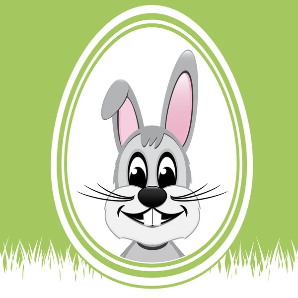 Happy easter bunny white egg green background — Stock Vector