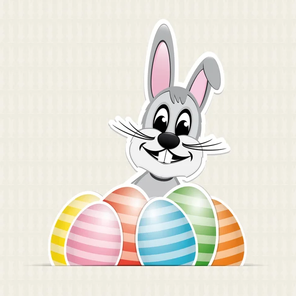 多彩白色条纹复活节蛋兔子背景 — 图库矢量图片