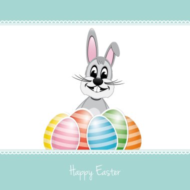 Happy easter bunny renkli yumurta arka plan mavi