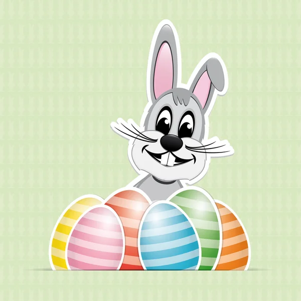 Colorato bianco strisce uova di Pasqua coniglietto sfondo — Vettoriale Stock