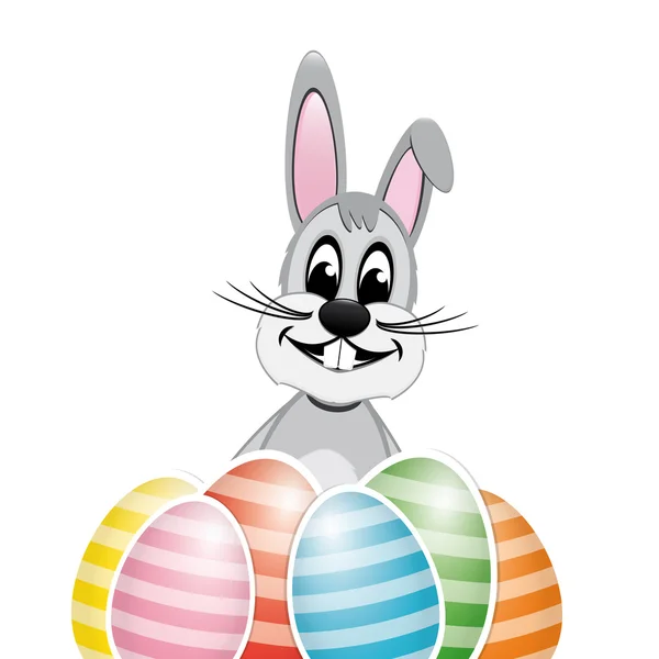 Coloridos huevos de Pascua de rayas blancas conejito aislado — Vector de stock