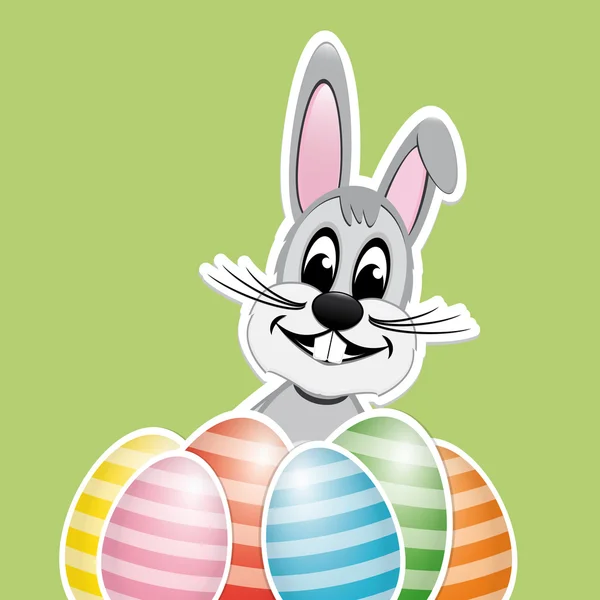Colorido blanco rayas huevos de Pascua conejito fondo — Vector de stock